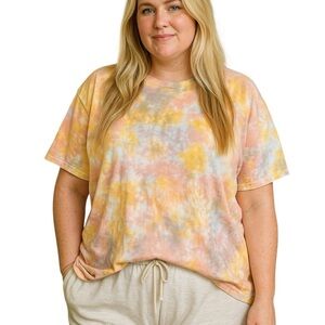 Old Navy XXL Tall Tie Dye 100% Cotton T-shirt Yellow Pink Orange Casual